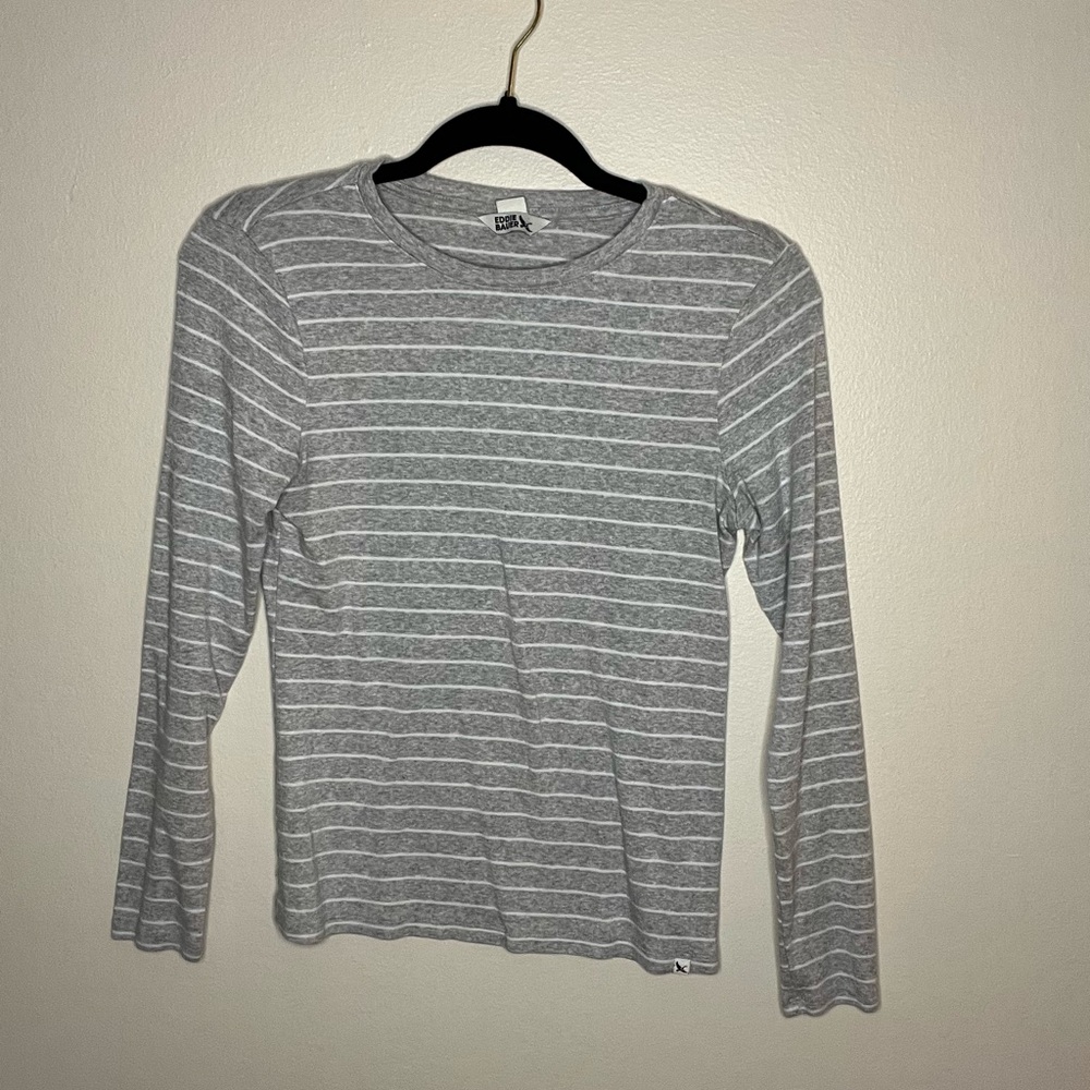 Eddie Bauer Gray Striped Long Sleeve Tee